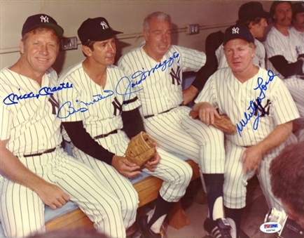 New York Yankees 11x14 Photo Signed By Mickey Mantle, Billy Martin, Joe DiMaggio, & Whitey Ford
